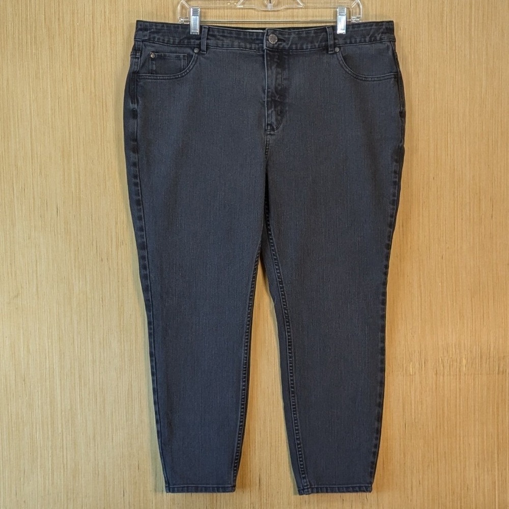 Soft Surroundings Women Charcoal Gray Slim Leg Denim Jeans 18W Stretch Comfort